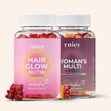 2 yuicy® Dosen im Set. Hair Glow Biotin Gummies für Haargesundheit und Woman's Multivitamin Gummies mit Folsäure und Vitamin D3 